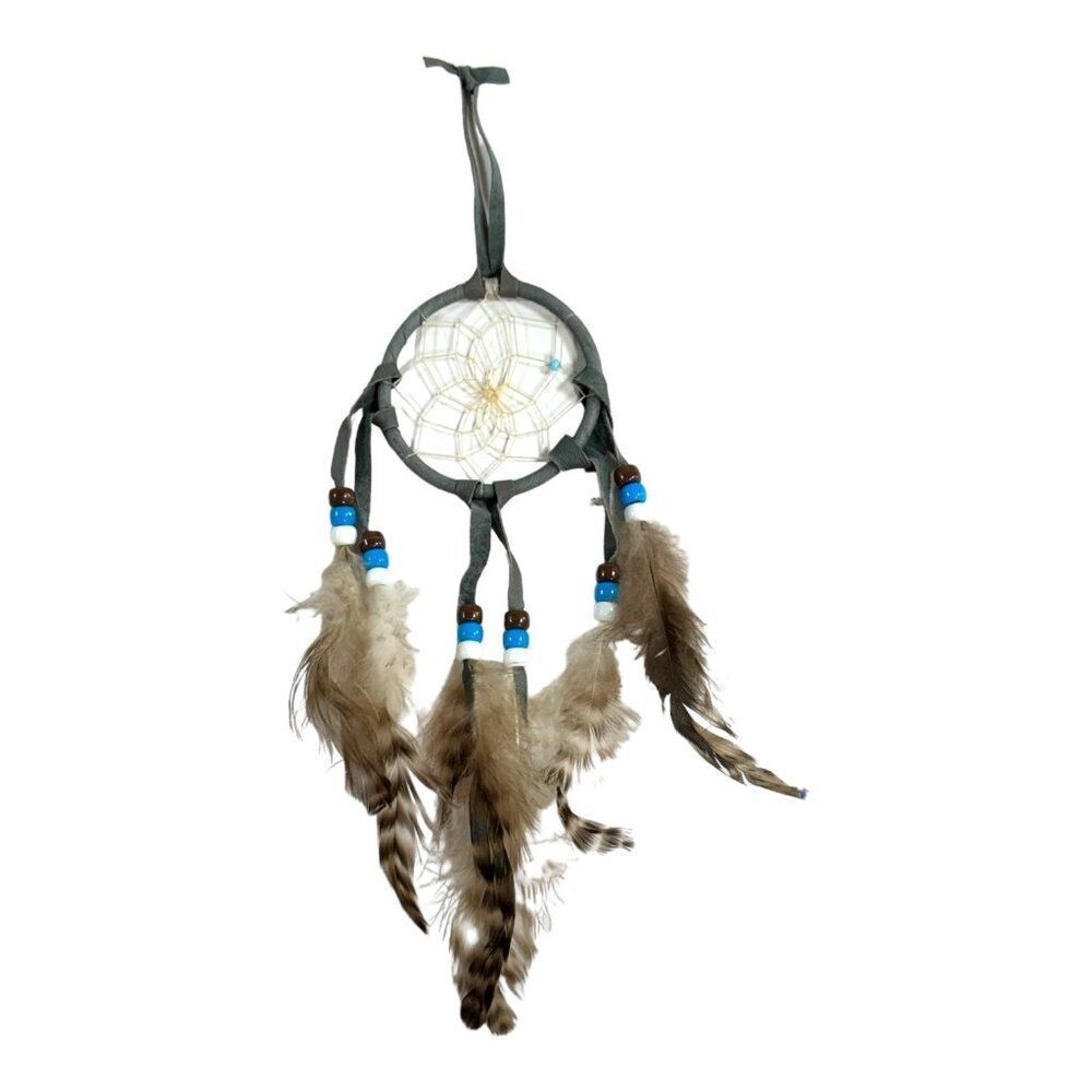 Handmade Dreamcatcher With Feathers & Beads - 3" Southwest Artisan Vintage Real
